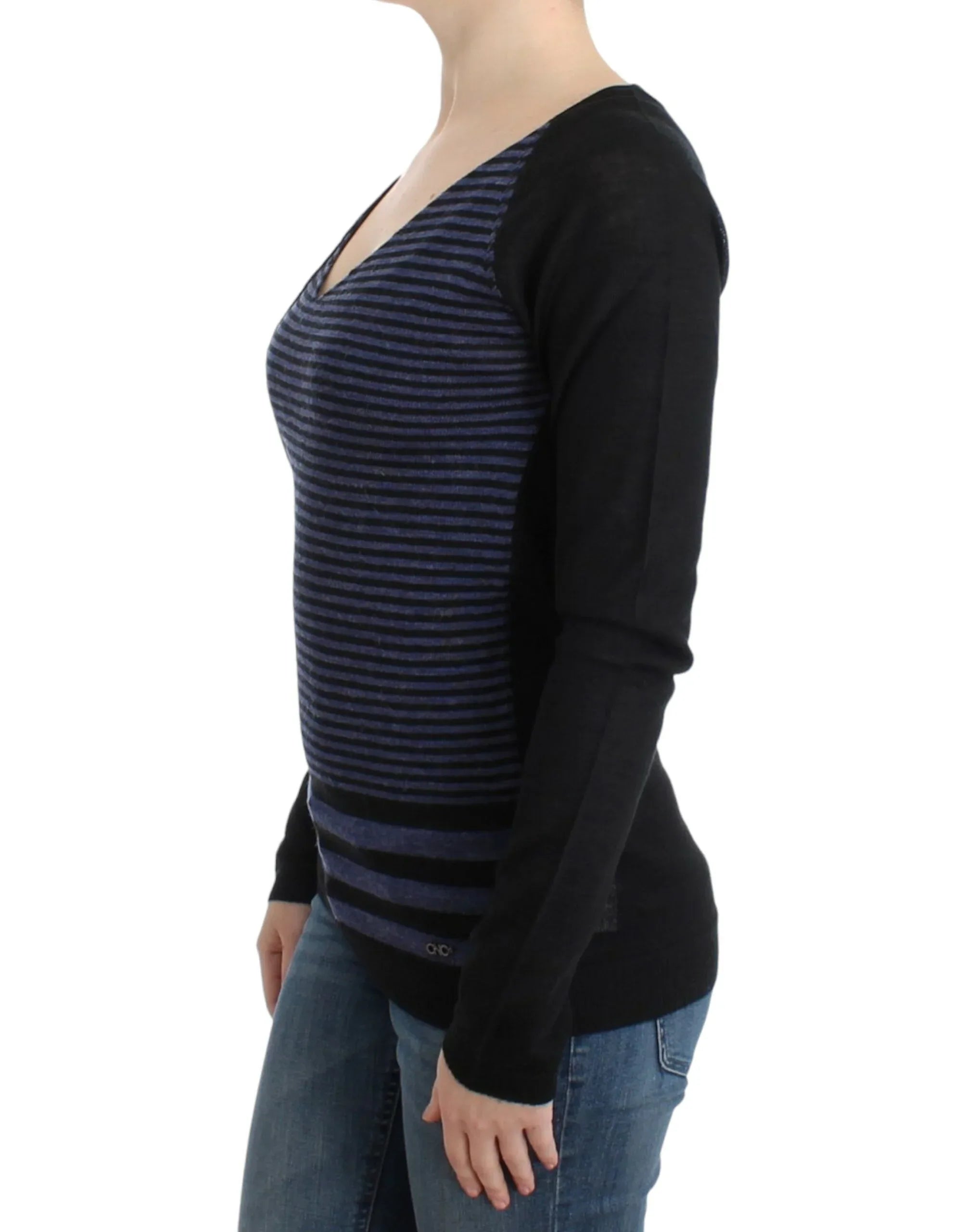 Costume National Black striped V-neck sweater - Zeiniez