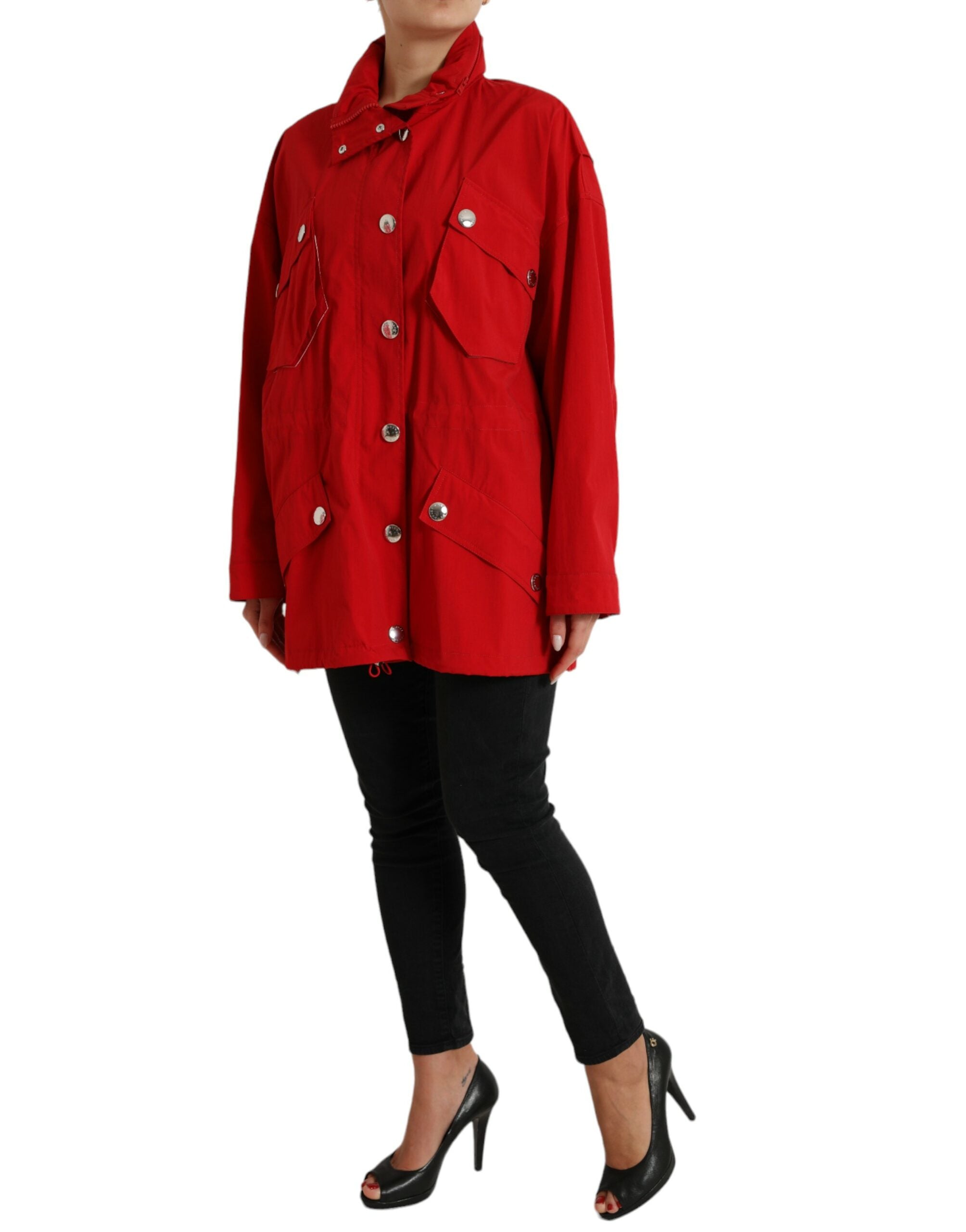 Dolce & Gabbana Red Polyester Hooded Button Rain Coat Jacket - Zeiniez