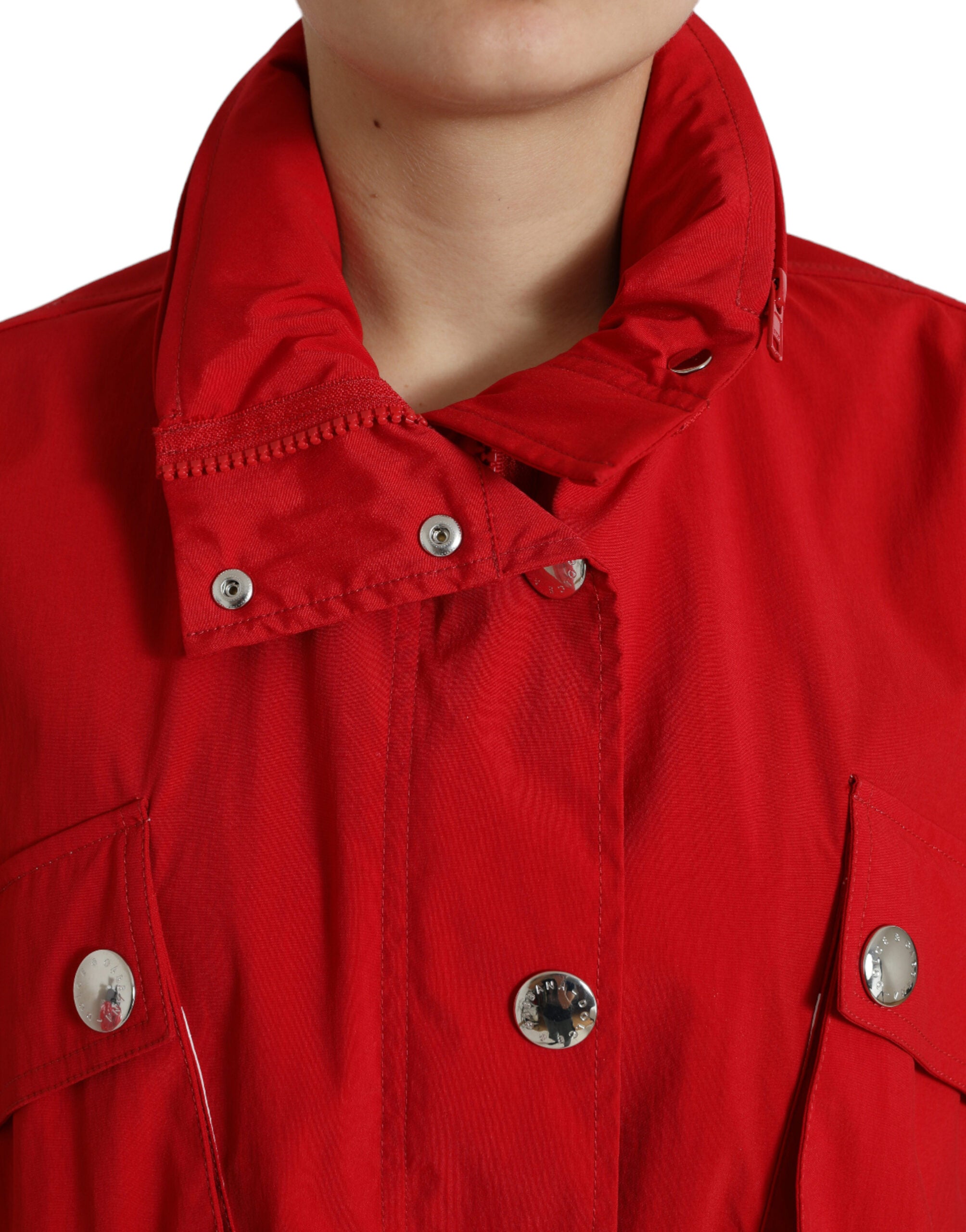 Dolce & Gabbana Red Polyester Hooded Button Rain Coat Jacket - Zeiniez