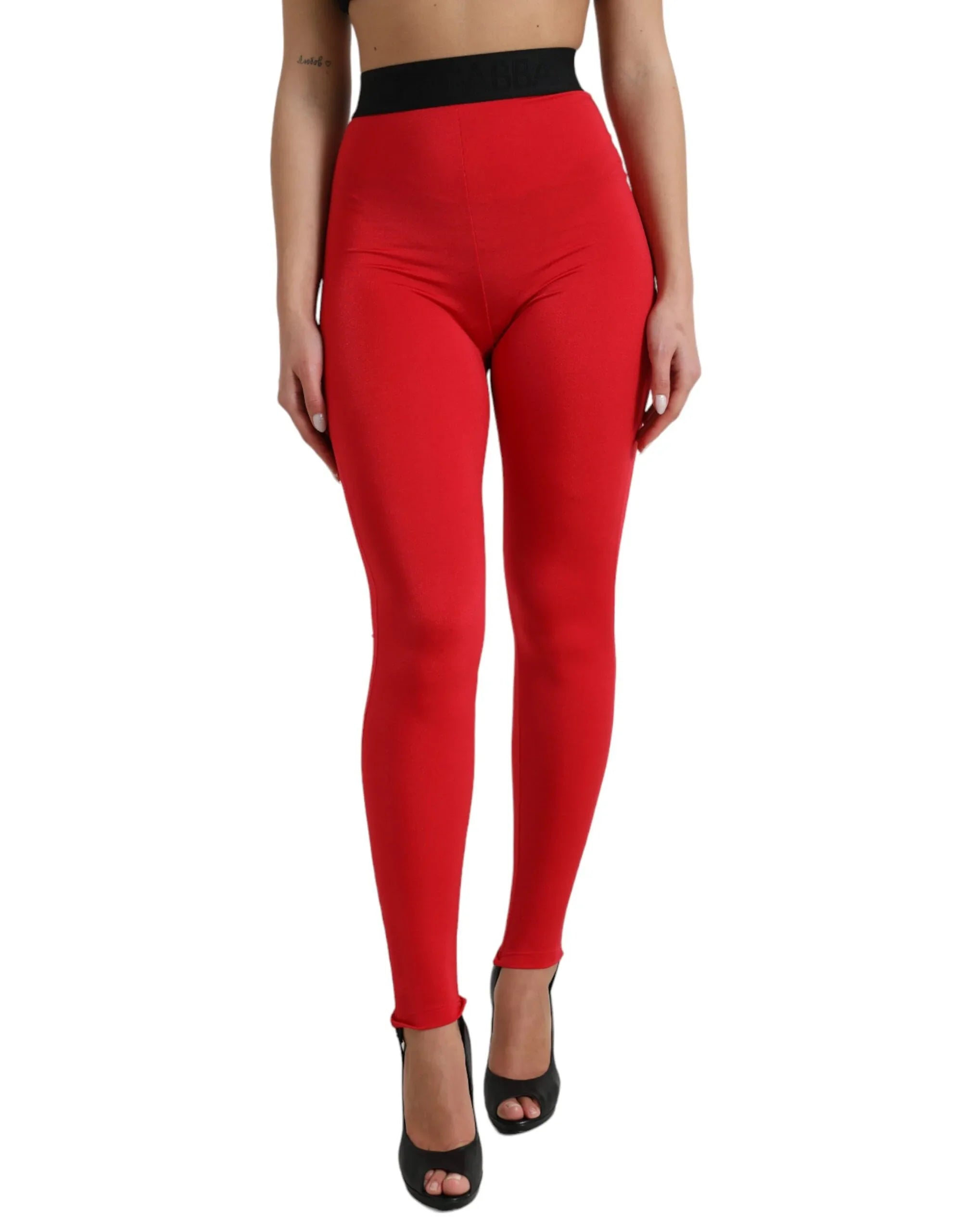 Dolce & Gabbana Red Nylon DG Logo Slim Leggings Pants - Zeiniez
