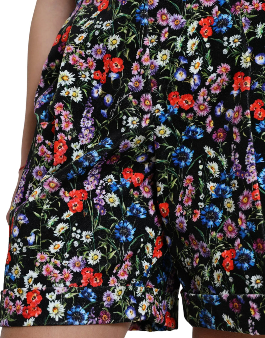 Dolce & Gabbana Black Floral High Waist Hot Pants Shorts - Zeiniez