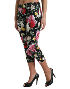 Dolce & Gabbana Black Floral Print Mid Waist Cropped Pants - Zeiniez