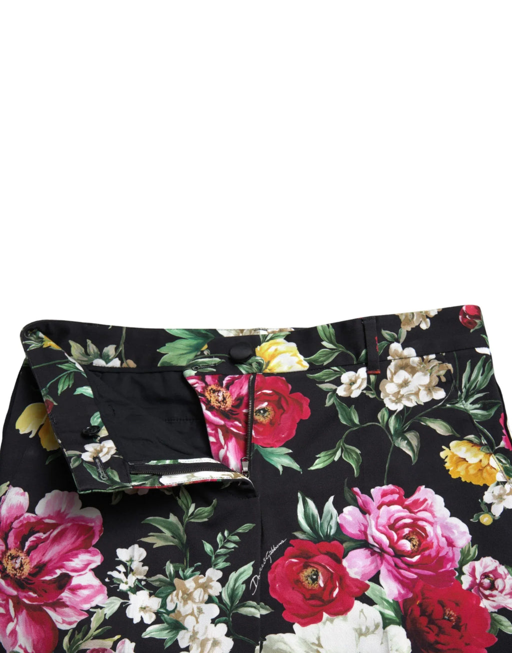 Dolce & Gabbana Black Floral Print Mid Waist Cropped Pants - Zeiniez