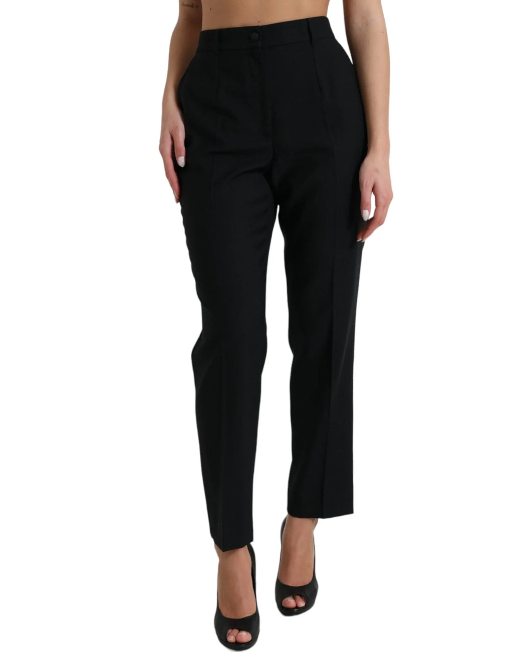 Dolce & Gabbana Black Wool High Waist Straight Pants - Zeiniez