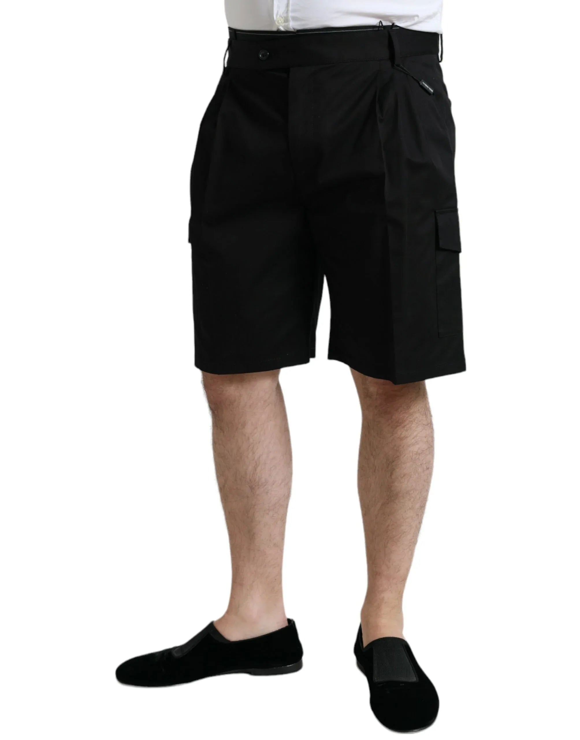 Dolce & Gabbana Black Cotton Stretch Cargo Bermuda Shorts - Zeiniez