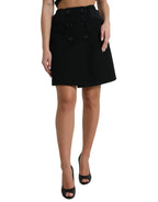 Dolce & Gabbana Black Wool Button High Waist Aline Mini Skirt - Zeiniez