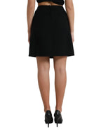 Dolce & Gabbana Black Wool Button High Waist Aline Mini Skirt - Zeiniez