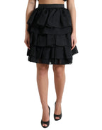 Dolce & Gabbana Black Tiered Aline High Waist Silk Mini Skirt - Zeiniez