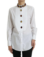Dolce & Gabbana White Cotton Crystals Embellished Shirt Top - Zeiniez