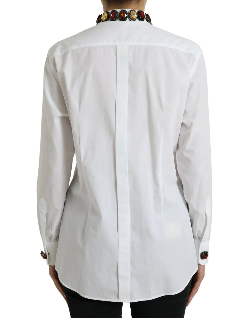 Dolce & Gabbana White Cotton Crystals Embellished Shirt Top - Zeiniez