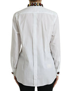 Dolce & Gabbana White Cotton Crystals Embellished Shirt Top - Zeiniez