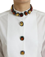 Dolce & Gabbana White Cotton Crystals Embellished Shirt Top - Zeiniez