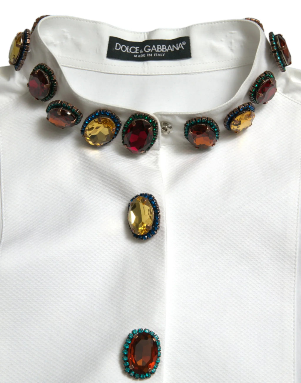Dolce & Gabbana White Cotton Crystals Embellished Shirt Top - Zeiniez