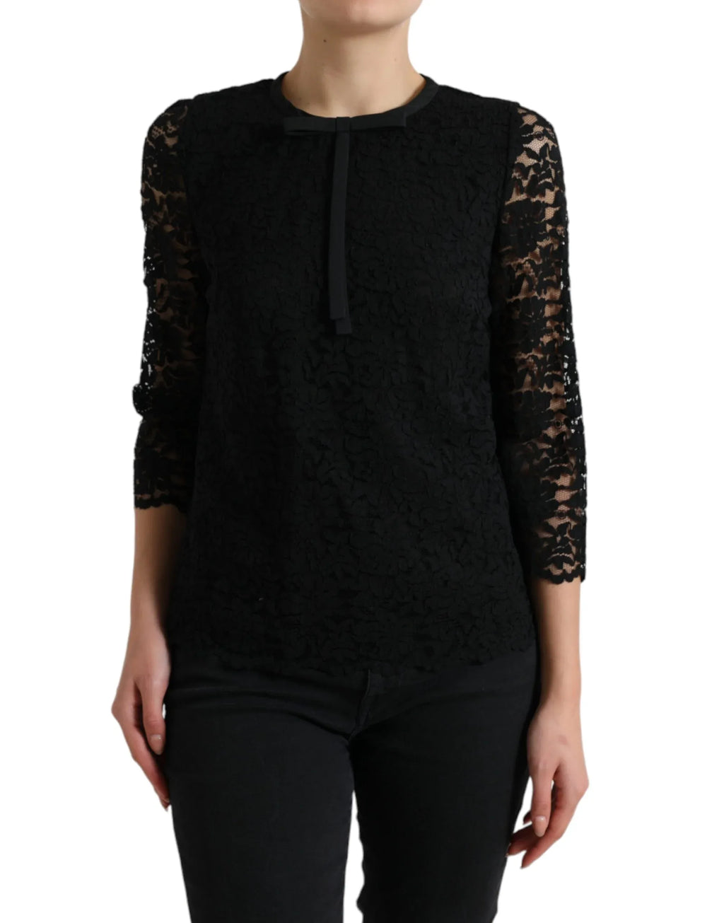 Dolce & Gabbana Black STAFF Blouse Floral Lace Nylon Top - Zeiniez