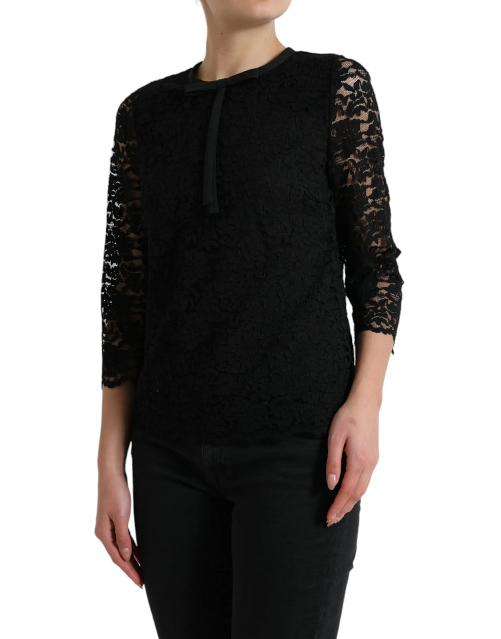 Dolce & Gabbana Black STAFF Blouse Floral Lace Nylon Top - Zeiniez