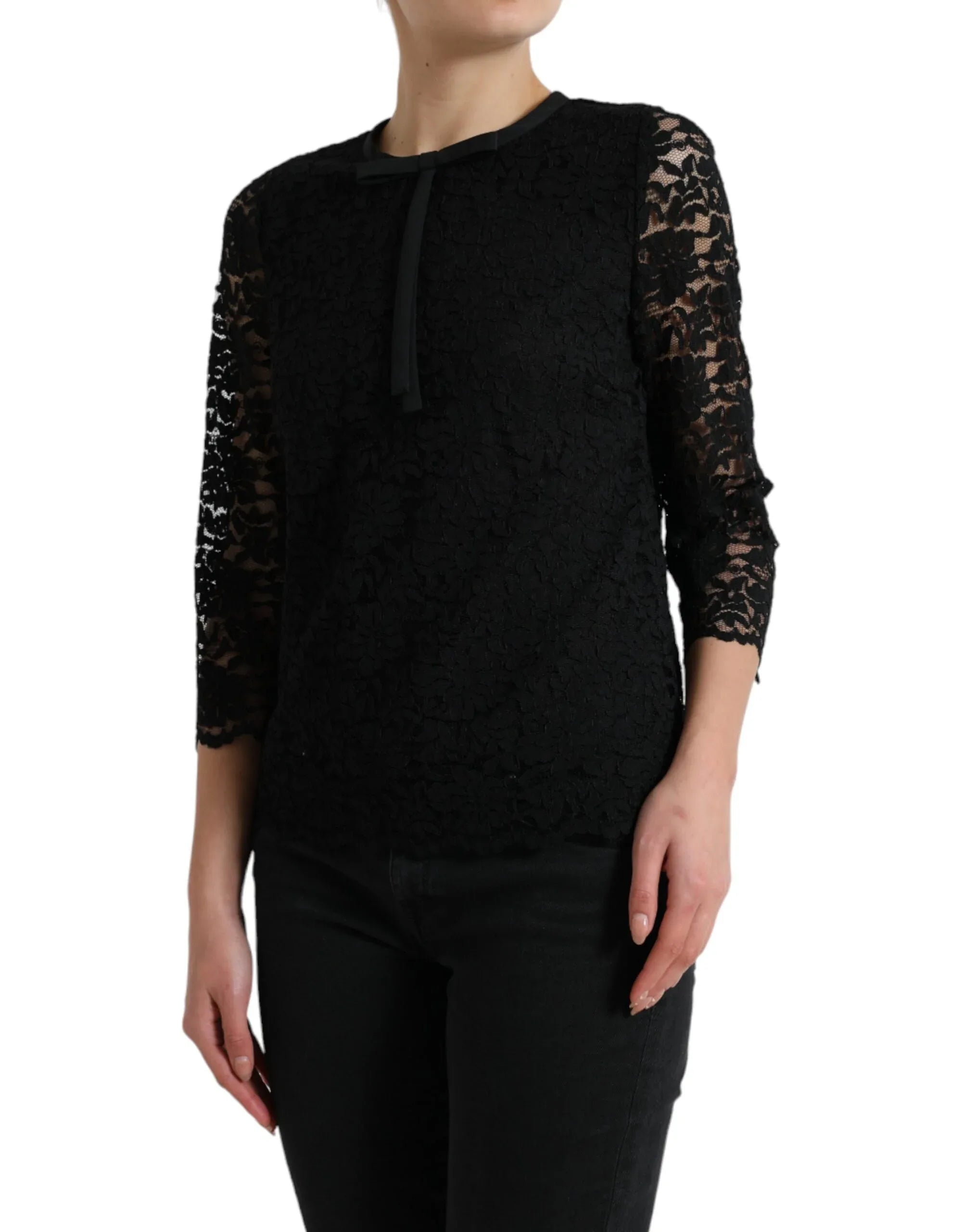 Dolce & Gabbana Black STAFF Blouse Floral Lace Nylon Top - Zeiniez