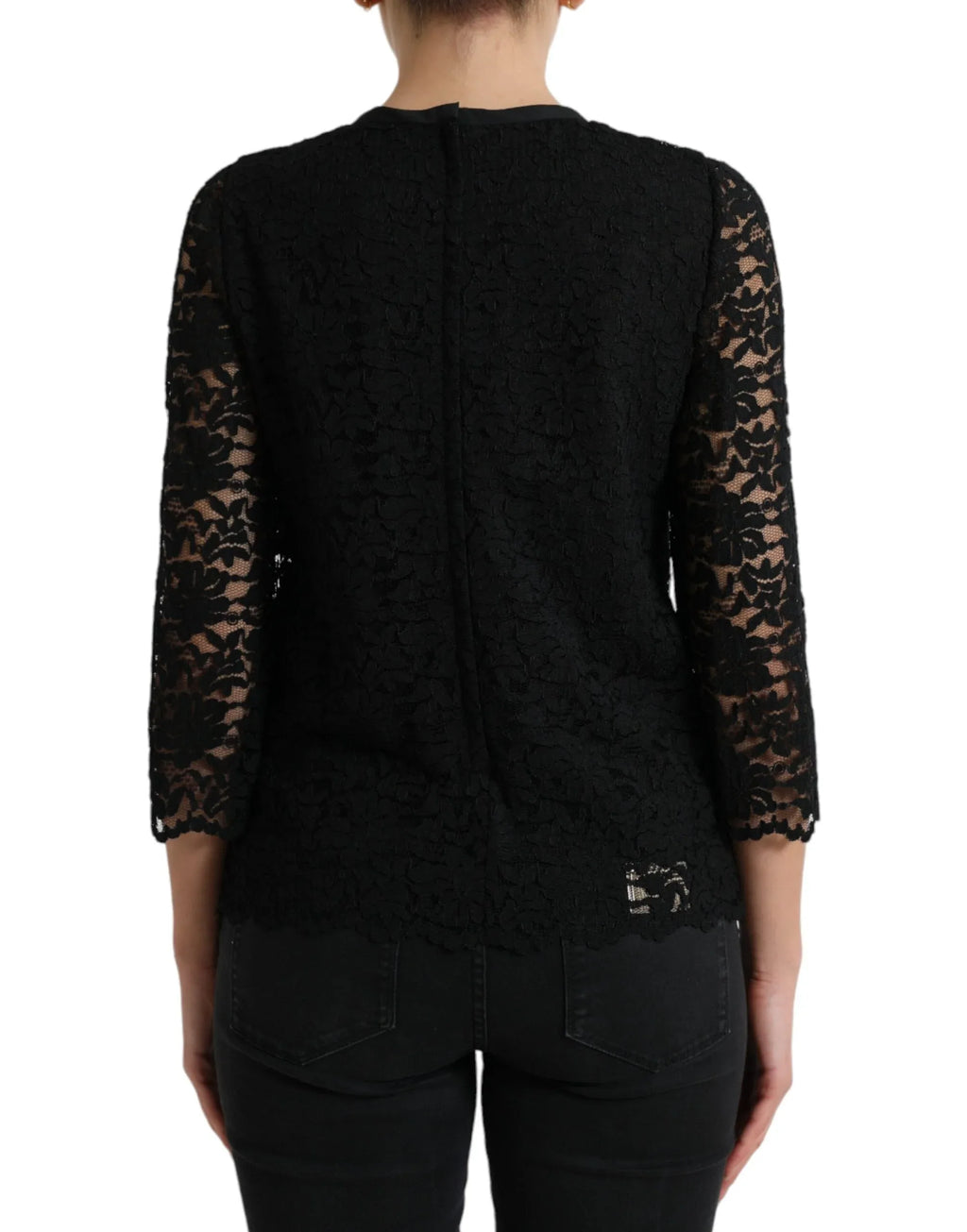 Dolce & Gabbana Black STAFF Blouse Floral Lace Nylon Top - Zeiniez