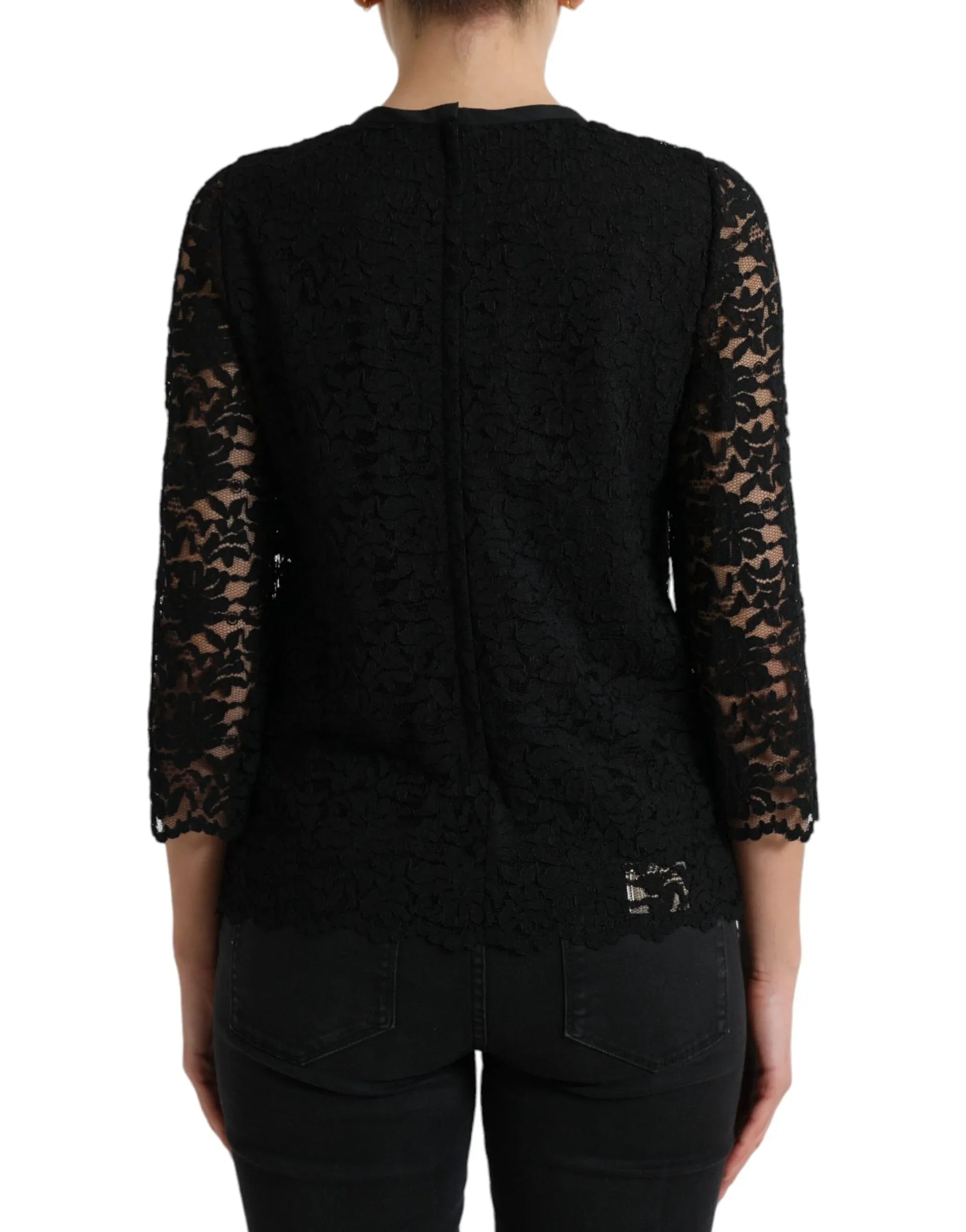Dolce & Gabbana Black STAFF Blouse Floral Lace Nylon Top - Zeiniez