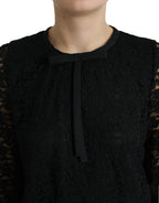 Dolce & Gabbana Black STAFF Blouse Floral Lace Nylon Top - Zeiniez