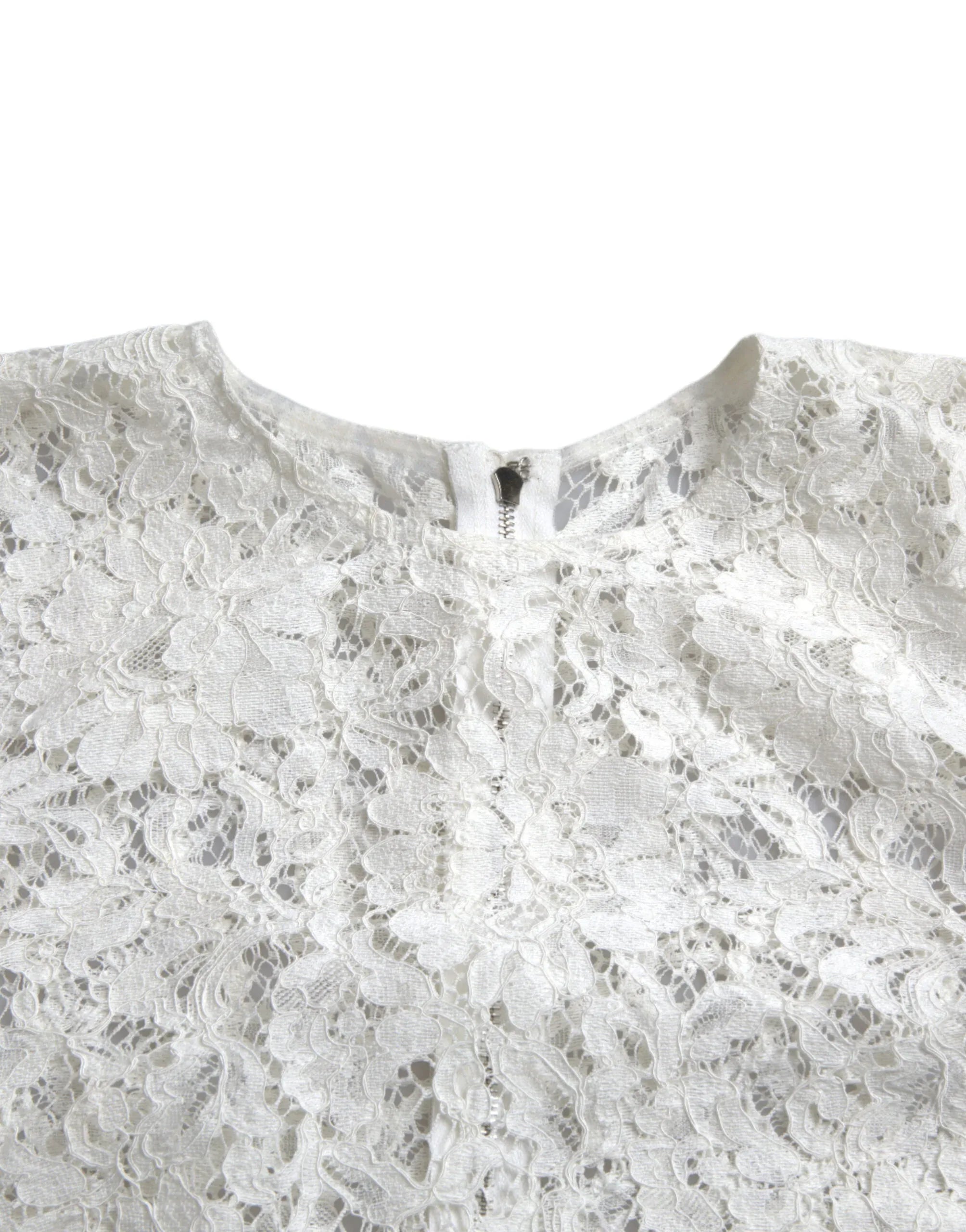 Dolce & Gabbana White Floral Lace Cotton Round Neck Blouse Top - Zeiniez