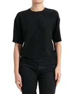 Dolce & Gabbana Black Silk Round Neck Short Sleeve Blouse Top - Zeiniez