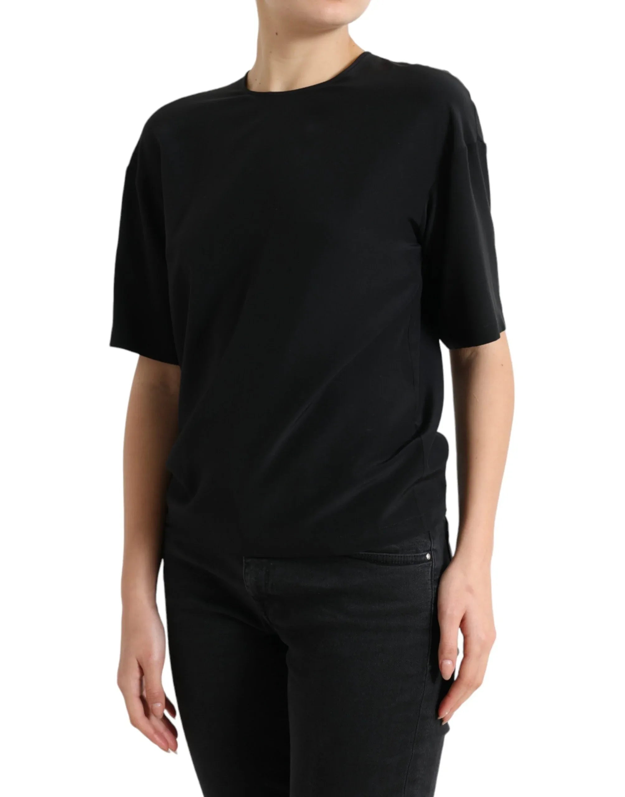 Dolce & Gabbana Black Silk Round Neck Short Sleeve Blouse Top - Zeiniez