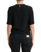 Dolce & Gabbana Black Silk Round Neck Short Sleeve Blouse Top - Zeiniez