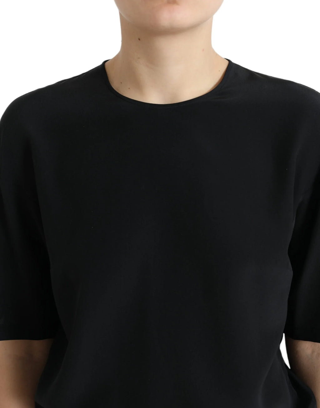 Dolce & Gabbana Black Silk Round Neck Short Sleeve Blouse Top - Zeiniez