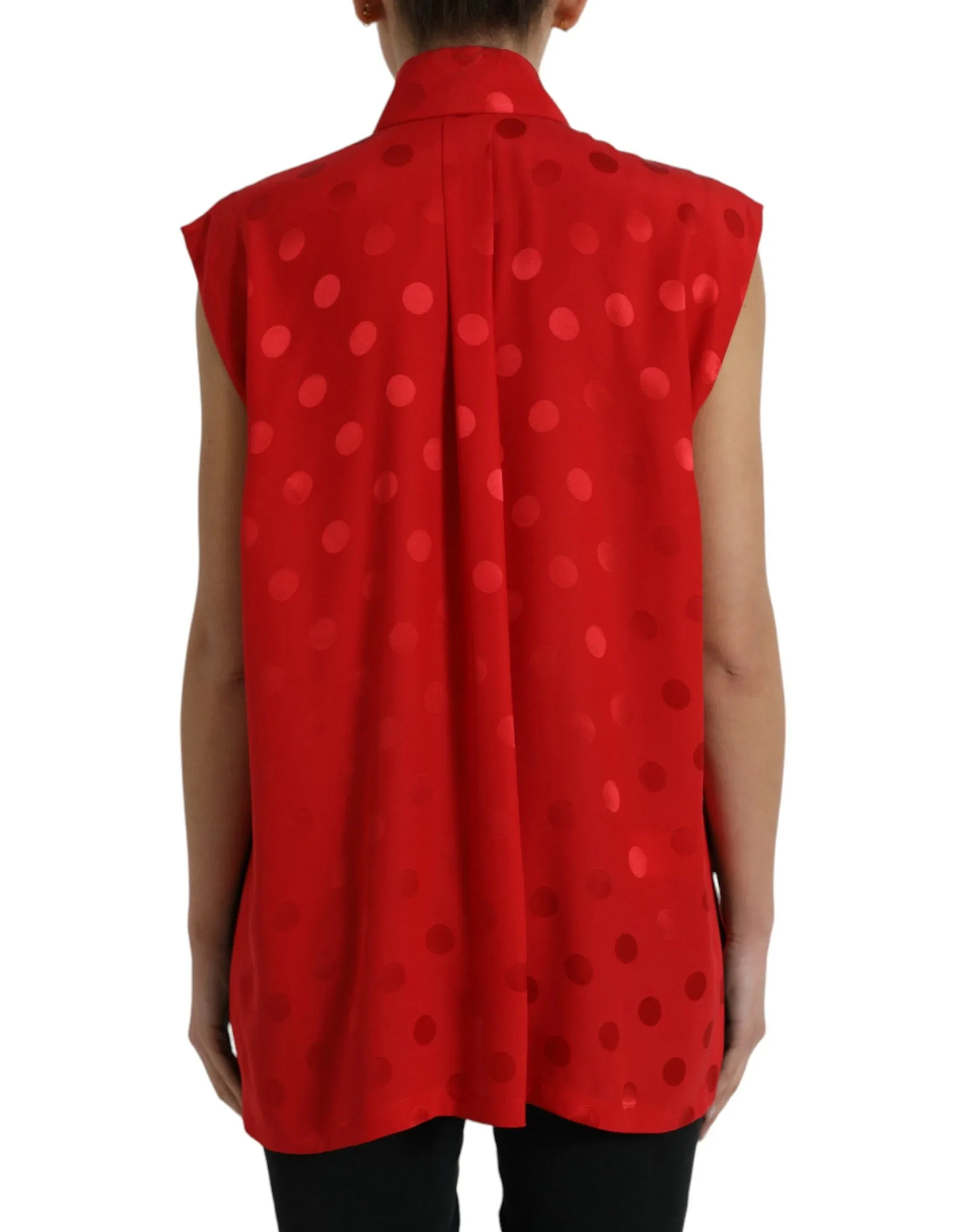 Dolce & Gabbana Red Polka Dot Sleeveless Collared Blouse Top - Zeiniez
