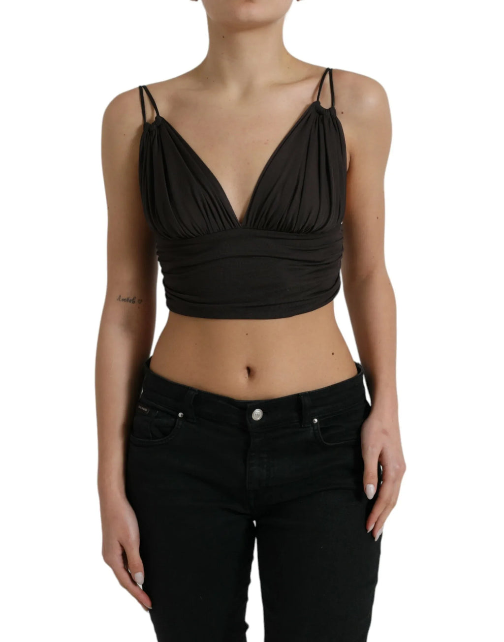 Dolce & Gabbana Brown Viscose Plunging V-neck Cropped Tank Top - Zeiniez