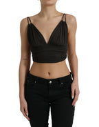 Dolce & Gabbana Brown Viscose Plunging V-neck Cropped Tank Top - Zeiniez