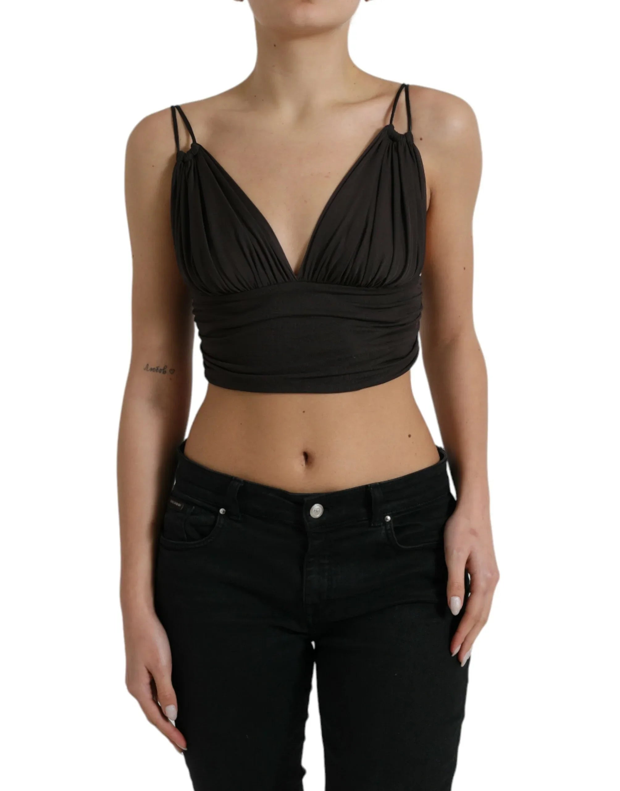Dolce & Gabbana Brown Viscose Plunging V-neck Cropped Tank Top - Zeiniez