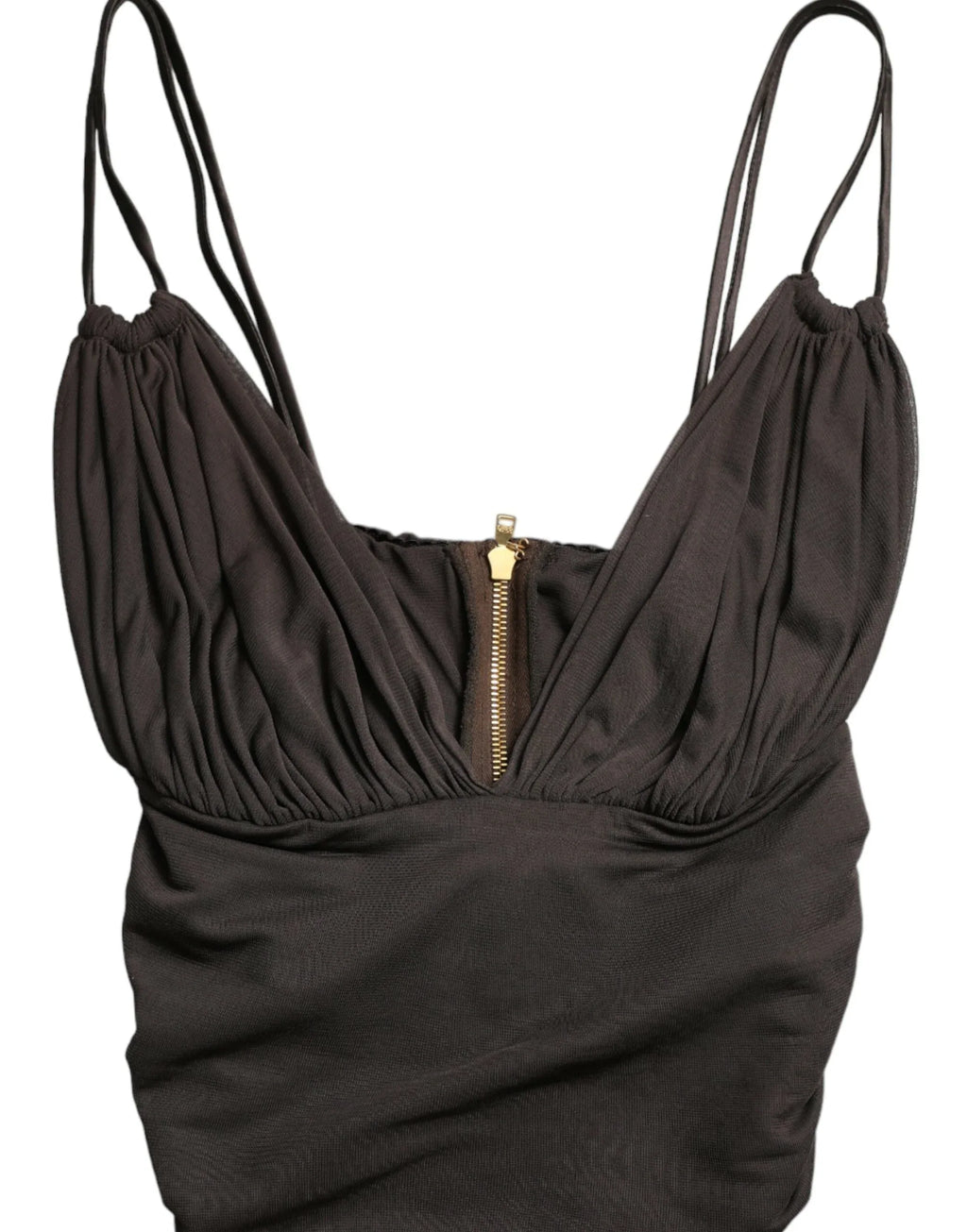 Dolce & Gabbana Brown Viscose Plunging V-neck Cropped Tank Top - Zeiniez