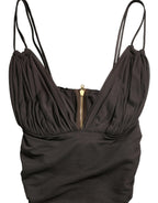 Dolce & Gabbana Brown Viscose Plunging V-neck Cropped Tank Top - Zeiniez