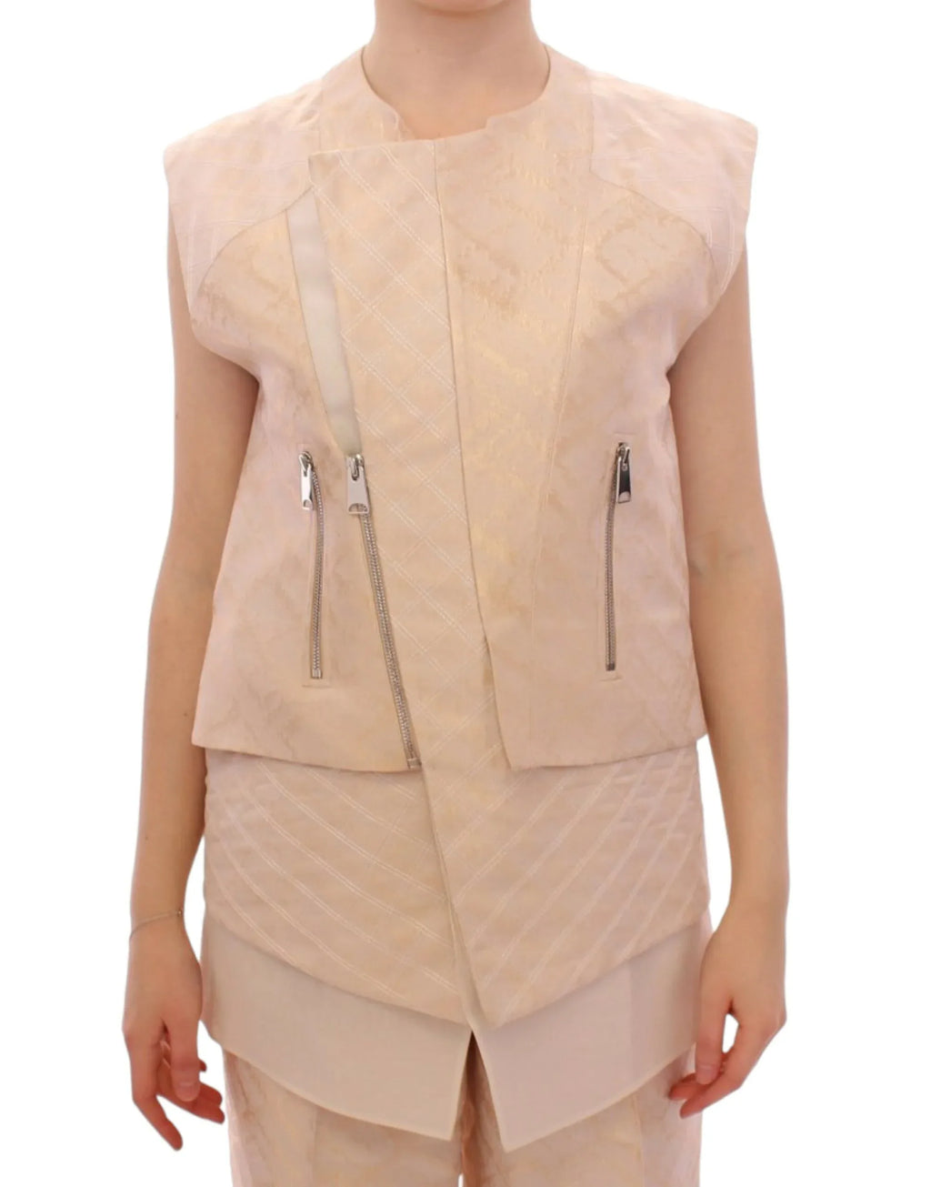 Zeyneptosun Beige brocade sleeveless jacket - Zeiniez