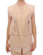 Zeyneptosun Beige brocade sleeveless jacket - Zeiniez