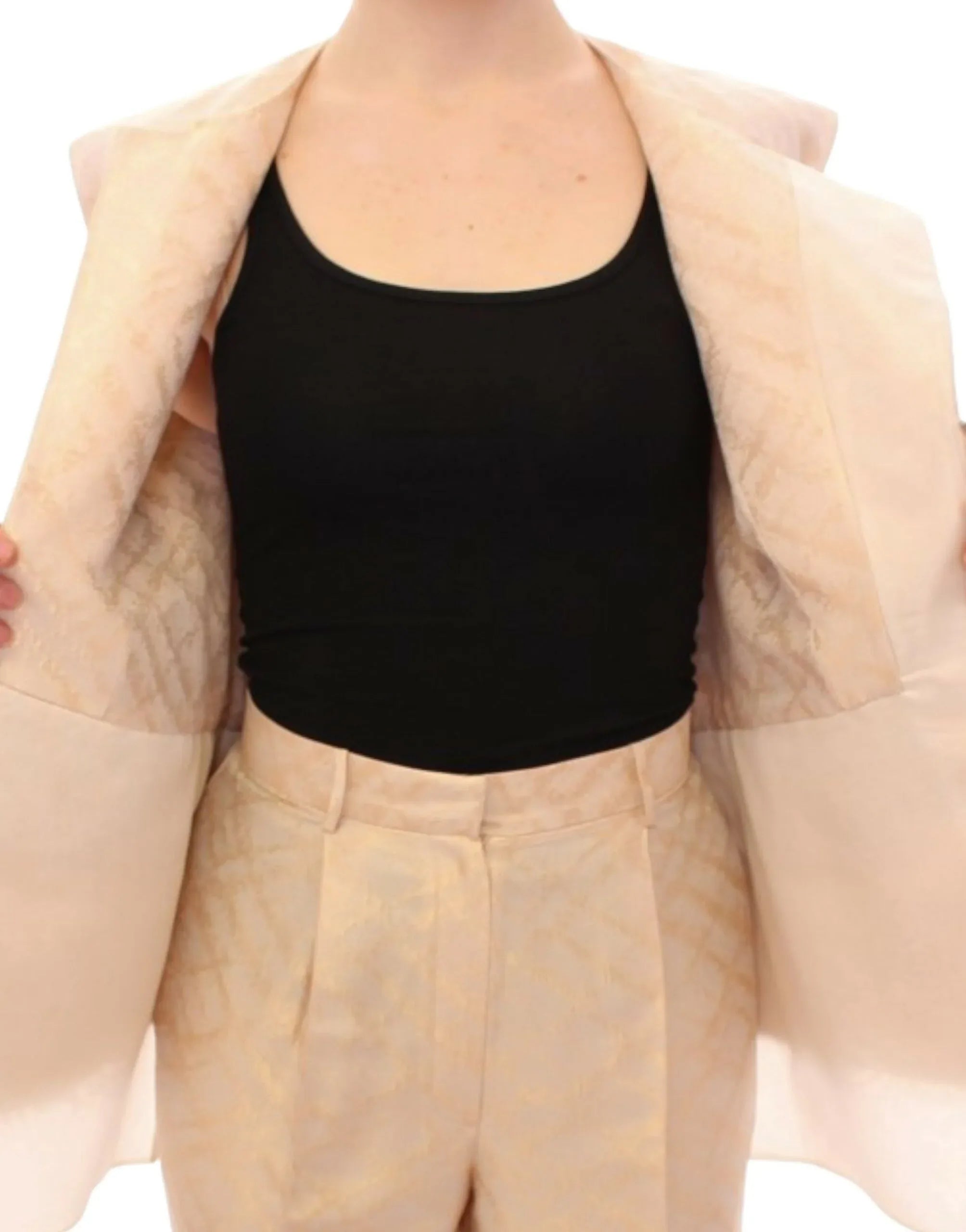 Zeyneptosun Beige brocade sleeveless jacket - Zeiniez