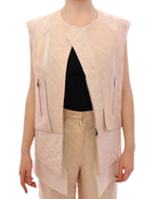 Zeyneptosun Beige brocade sleeveless jacket - Zeiniez