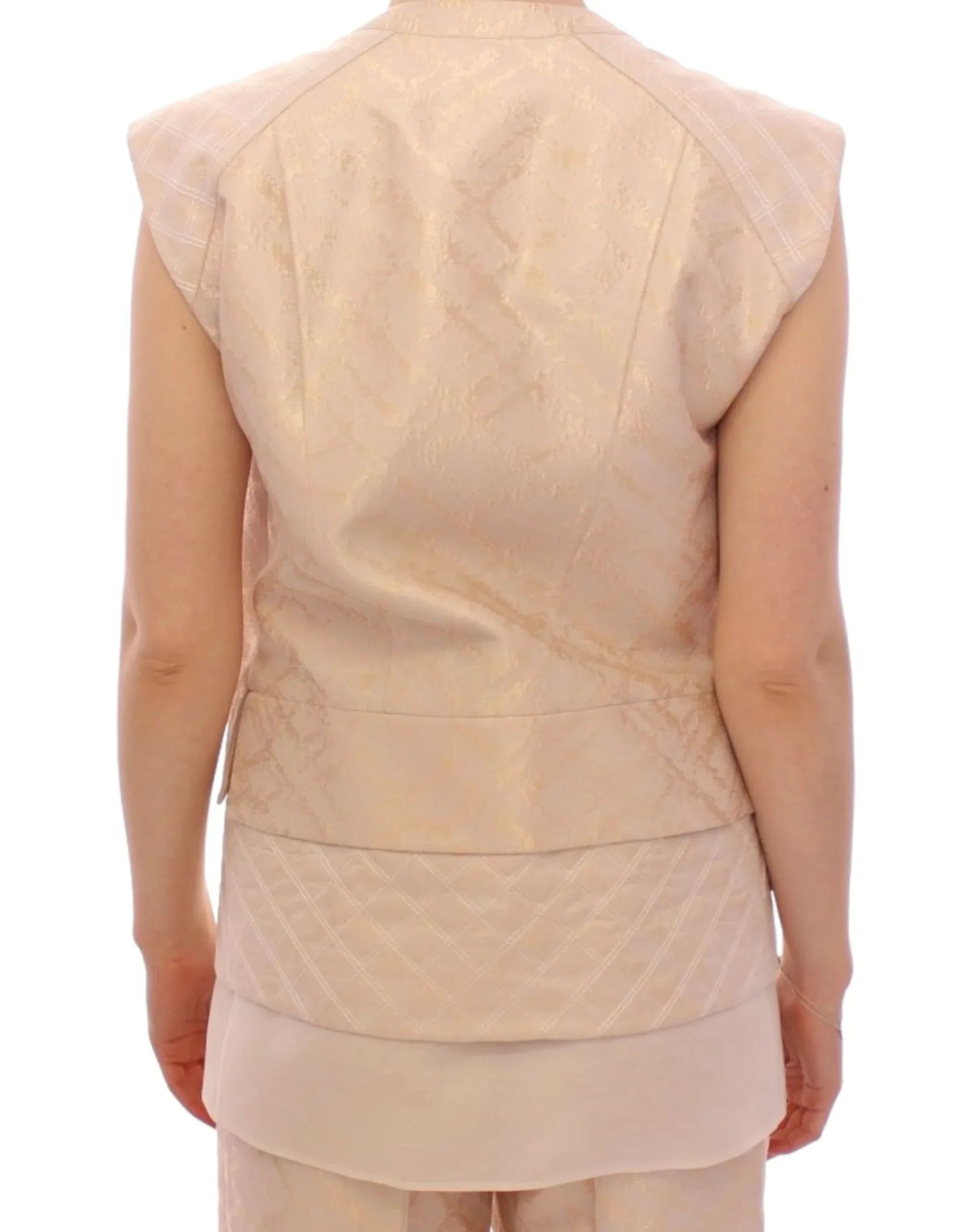 Zeyneptosun Beige brocade sleeveless jacket - Zeiniez
