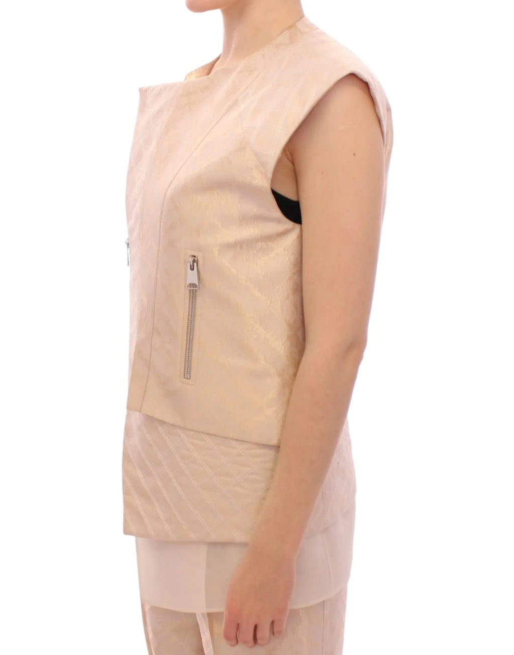 Zeyneptosun Beige brocade sleeveless jacket - Zeiniez