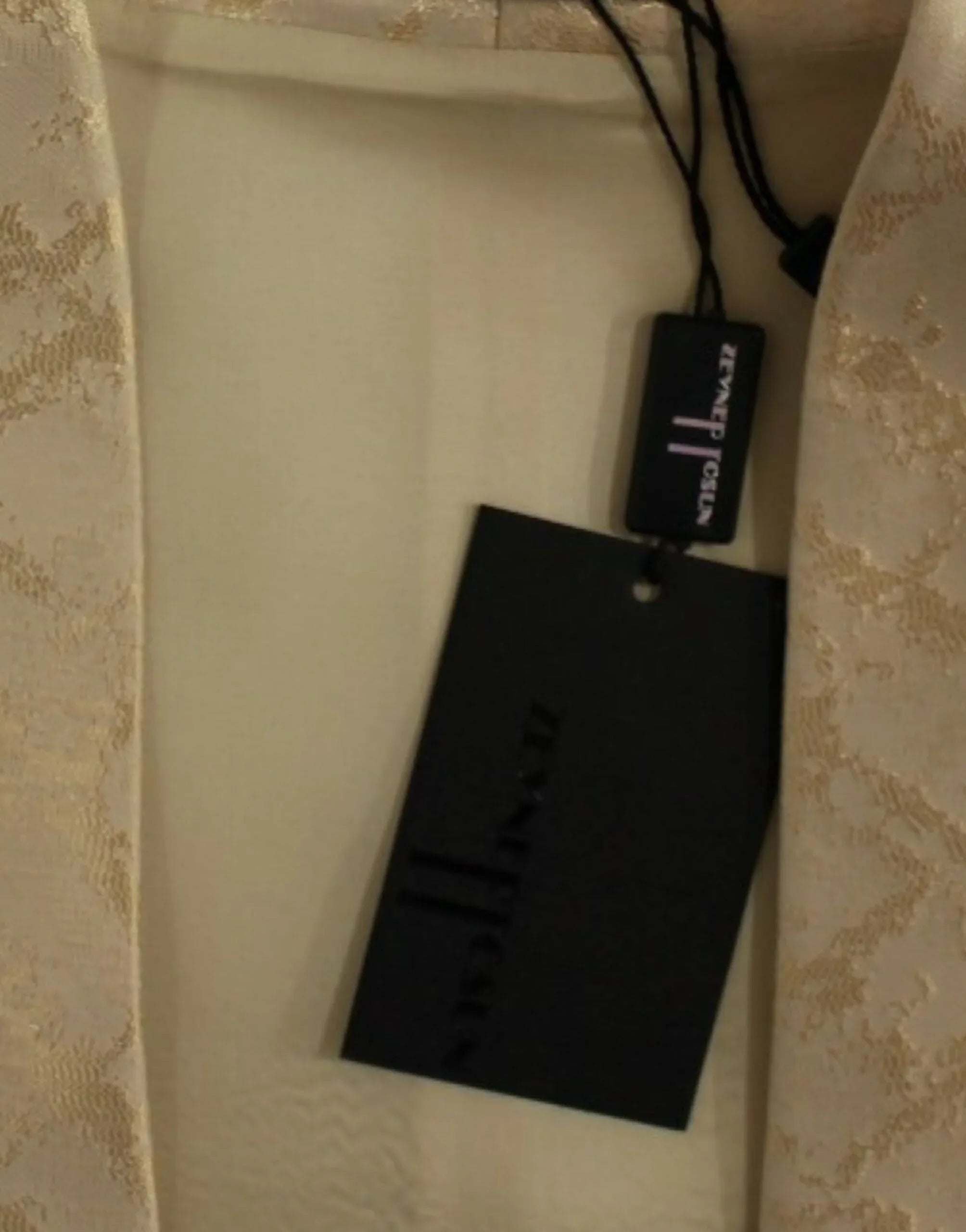 Zeyneptosun Beige brocade sleeveless jacket vest - Zeiniez