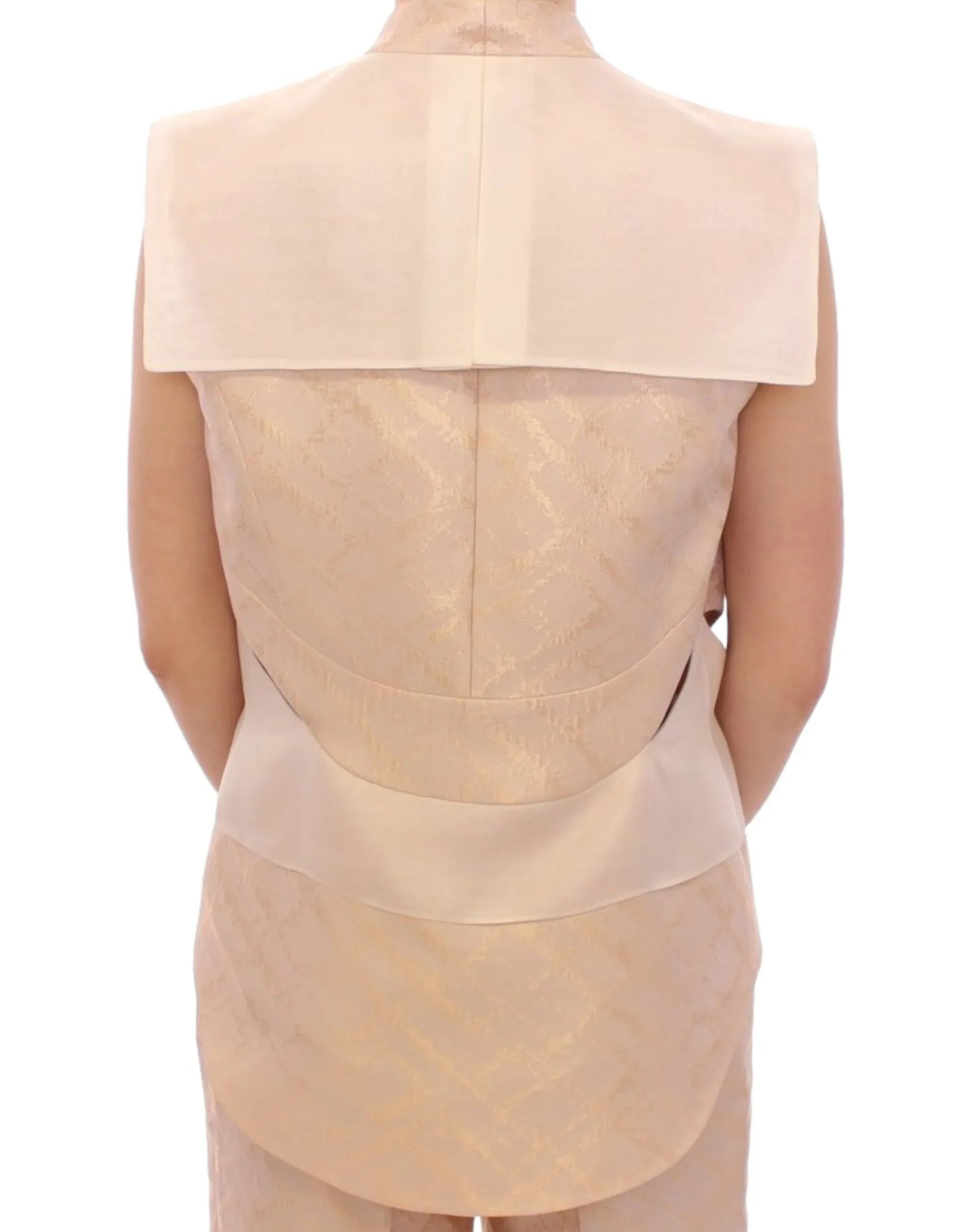 Zeyneptosun Beige brocade sleeveless jacket vest - Zeiniez