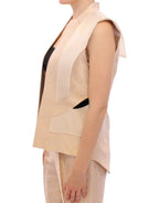 Zeyneptosun Beige brocade sleeveless jacket vest - Zeiniez