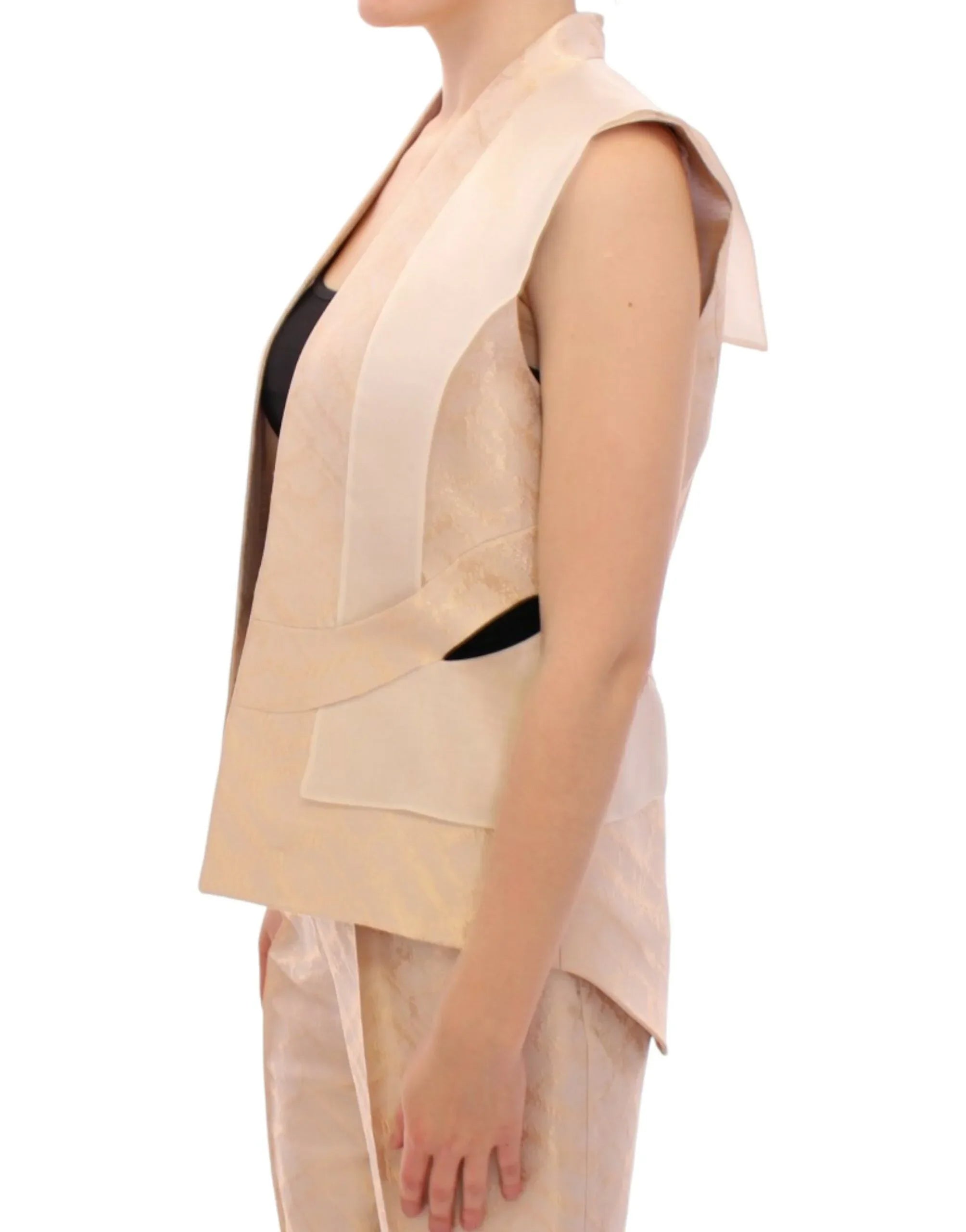Zeyneptosun Beige brocade sleeveless jacket vest - Zeiniez