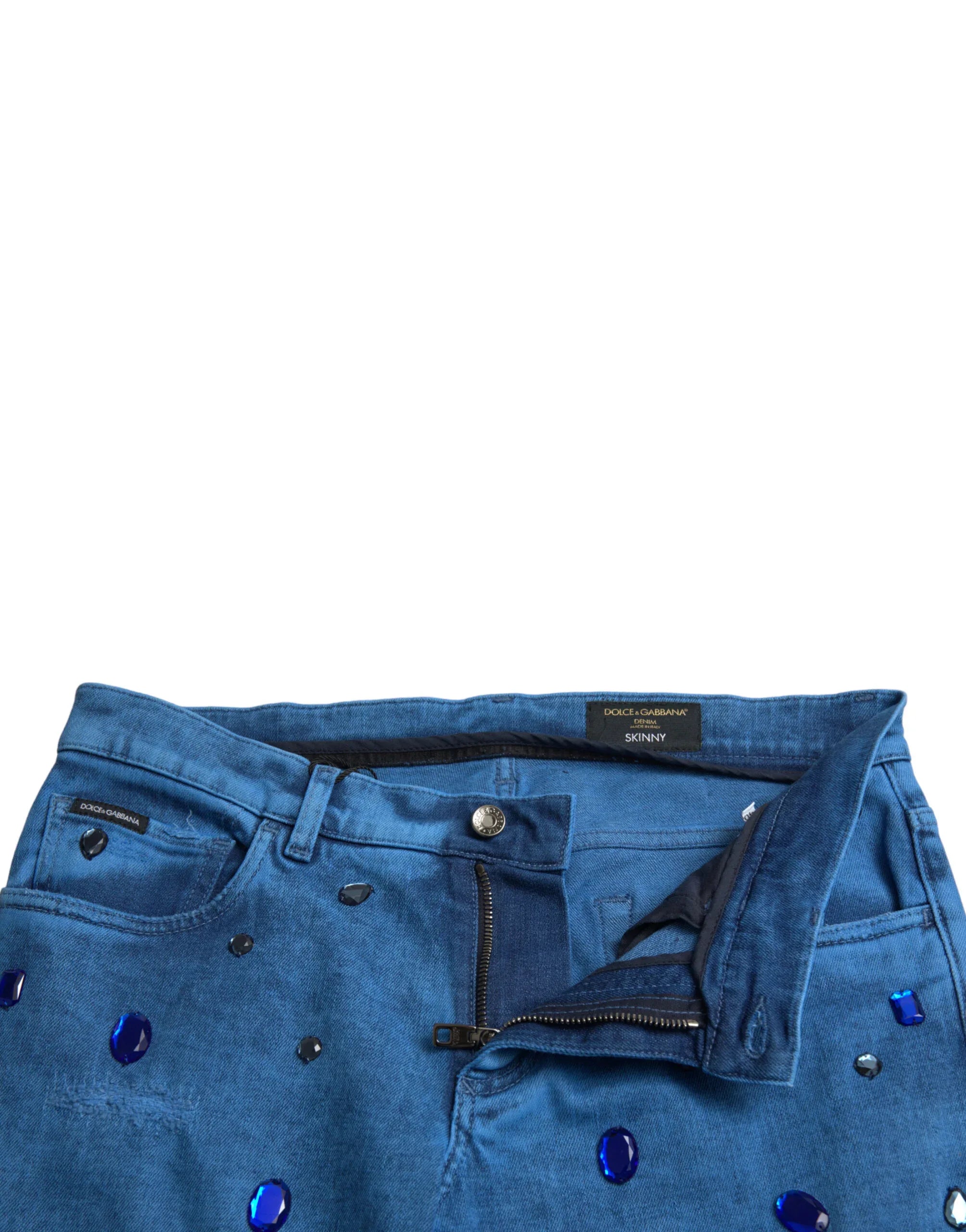 Dolce & Gabbana Blue Crystal Embellished Skinny Denim Jeans - Zeiniez