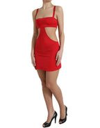 Dolce & Gabbana Red Cutout Nylon Sheath Sleeveless Mini Dress - Zeiniez