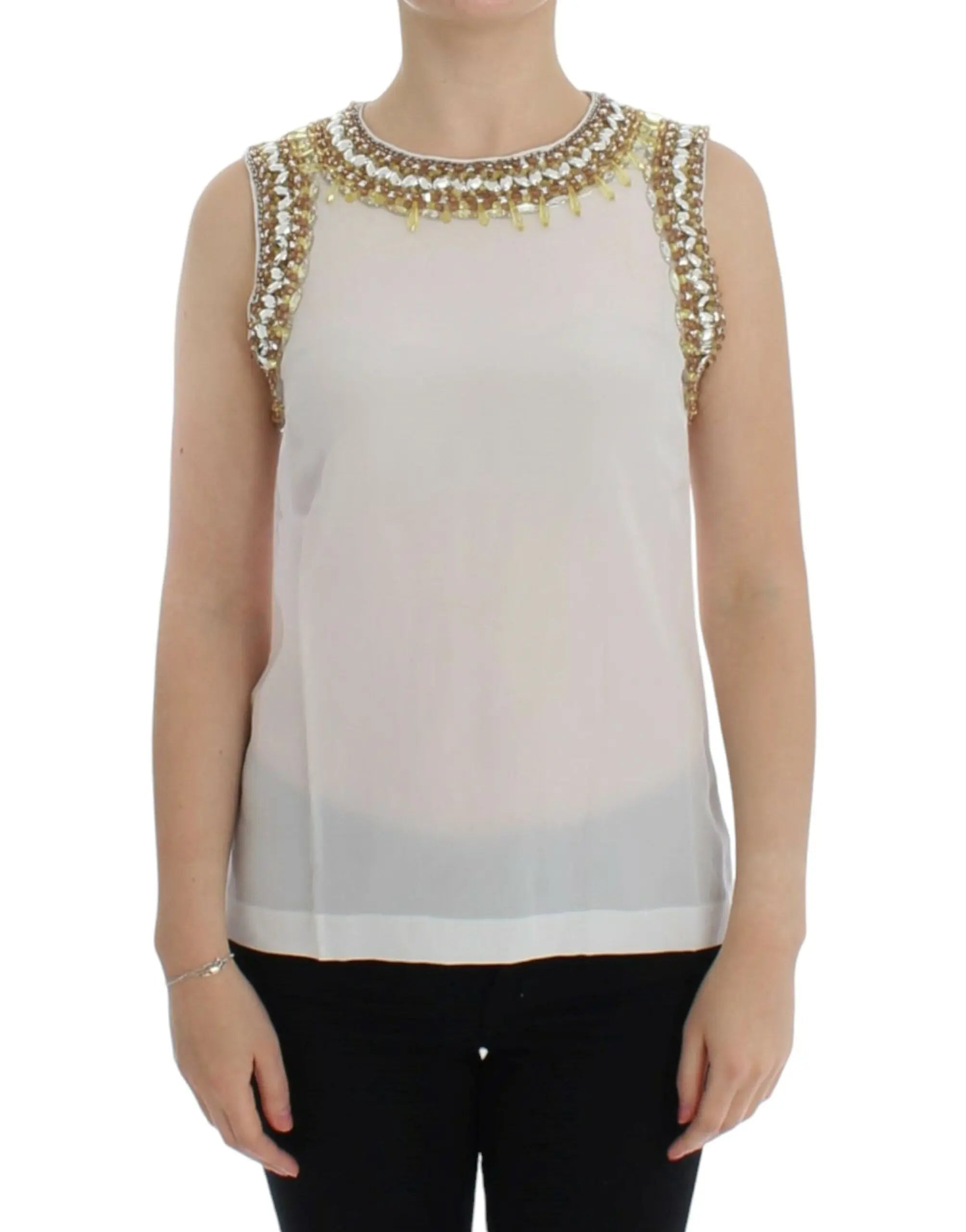 Dolce & Gabbana White crystal embellished tank top Dolce & Gabbana