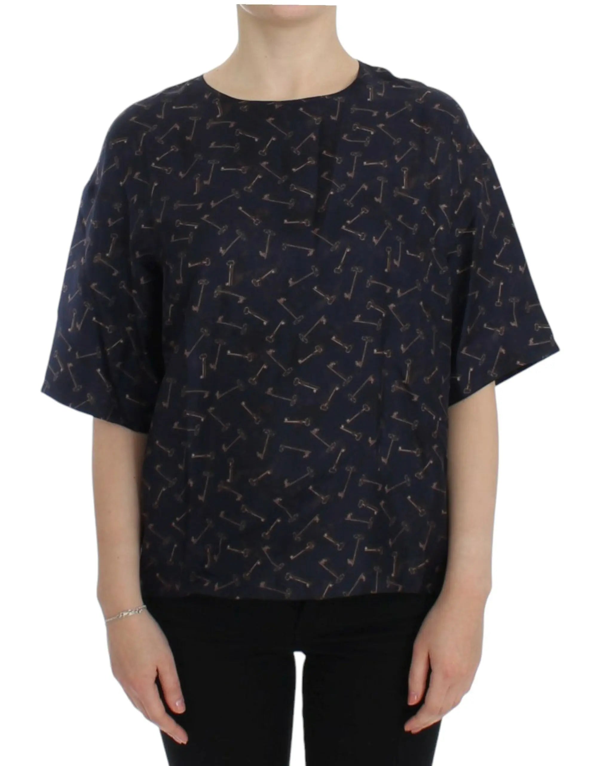 Dolce & Gabbana Blue gold key print silk blouse Dolce & Gabbana