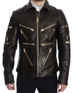 Dolce & Gabbana Brown Lambskin Leather Zipper Jacket Dolce & Gabbana