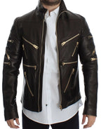 Dolce & Gabbana Brown Lambskin Leather Zipper Jacket Dolce & Gabbana